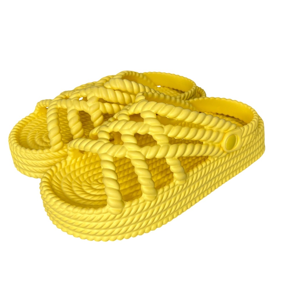 Olivia Miller Yellow Platform Strap Rope Sandals Slides Summer Size 8